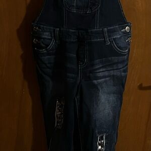 Justice Size 16 Dark Wash Denim Overalls Distressed with Sequins